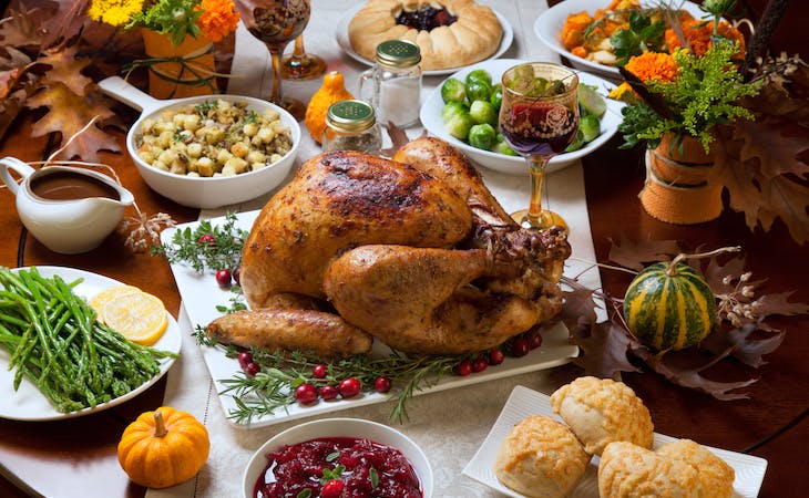 thanksgiving dinner on table, which can lead to food coma