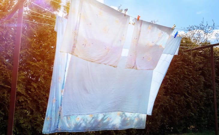image of clean sheets on clothesline