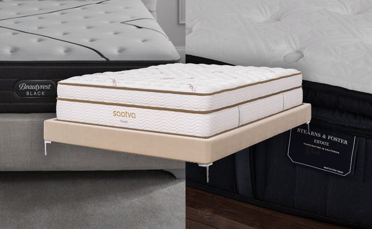 saatva classic, simmons beautyrest black, and stearns & foster estate rockwell pillow top mattresses