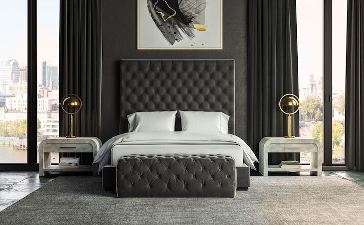 saatva mattress, bed frame, and bedroom furniture in bedroom