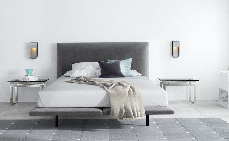 Modern floating style white platform bed shop frame in full