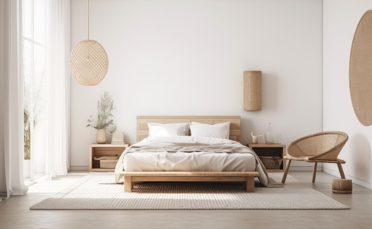 bedroom with wood furniture and decor