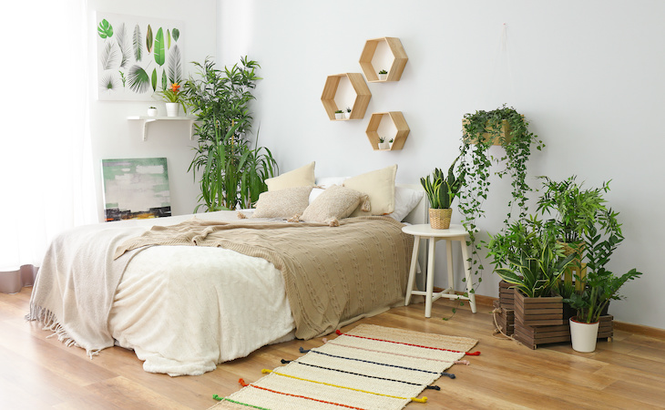 bedroom decorated with biophilic design