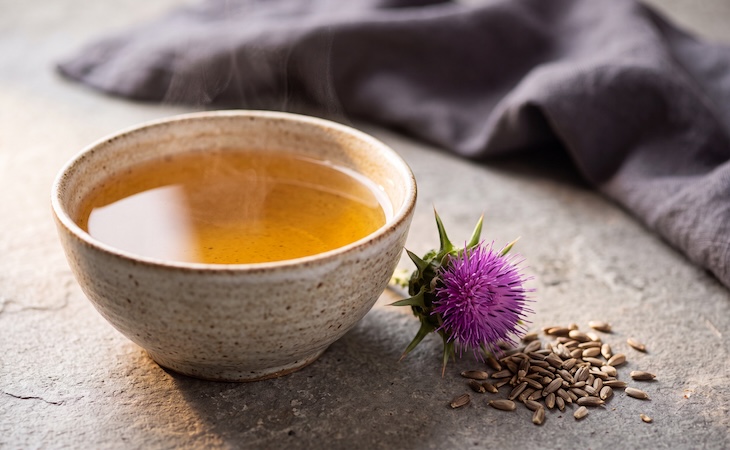 Herbal tea with milk thistle flower
