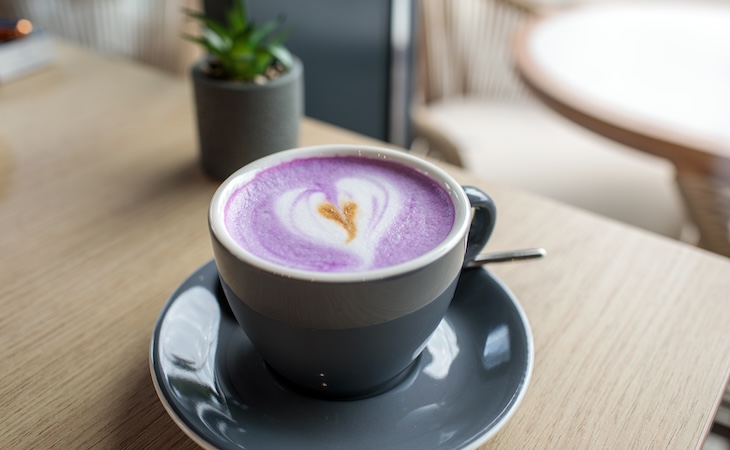 Purple ube latte with heart design