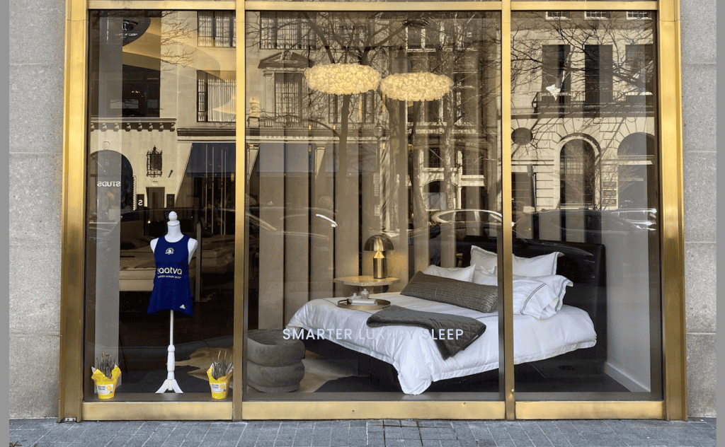 Saatva Boston's Storefront during the 2022 Boston Marathon