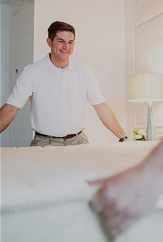 movers installing mattress